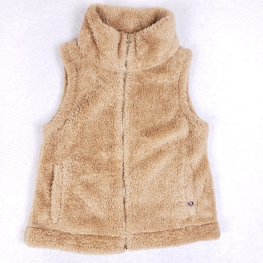 Tommy Hilfiger‎ Tan Teddy Fleece Vest Women's M Zip Front Mock Neck